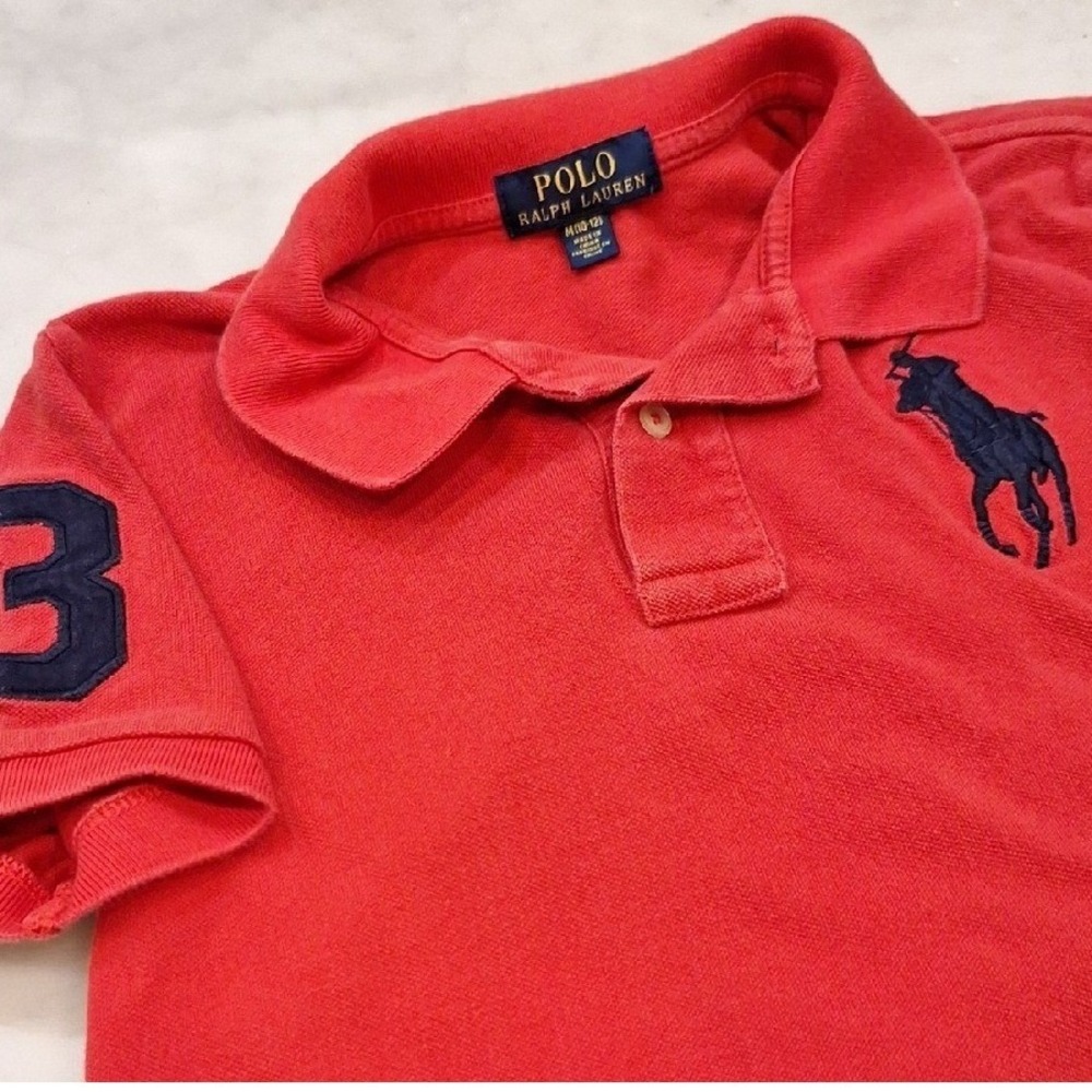 Polo Ralph Lauren Kids Big Pony Preppy Sz Med (10-12) Red Navy Shortsleeve Shirt